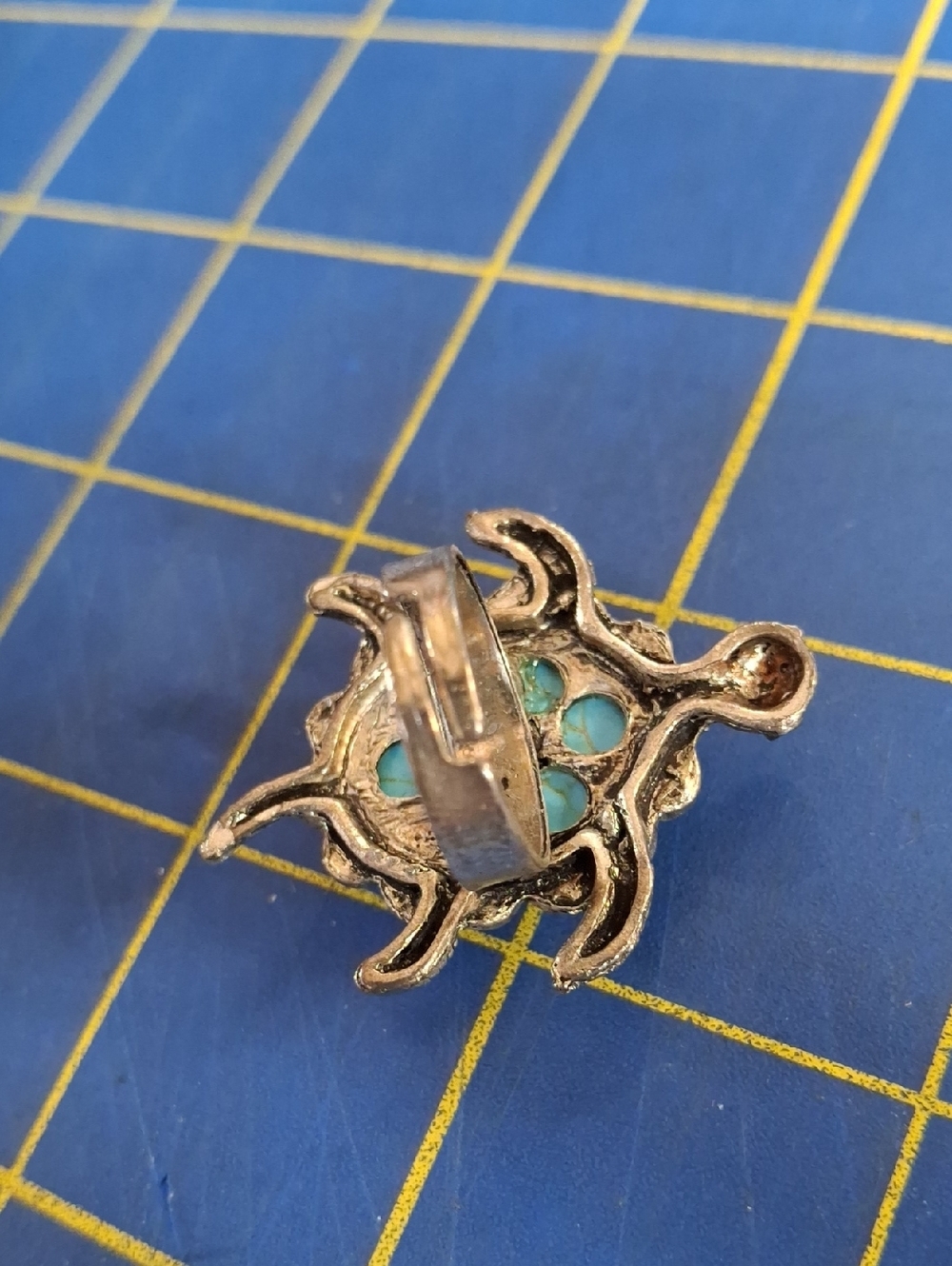 Turtle Rhinestone Silver Tone Adj Turquoise Ring - Picture 5 of 5